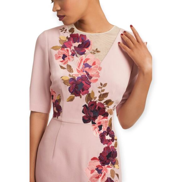 Trina Turk | Size 2 | Knightly Floral Printed Embroidered Sheath Dress in Blush - Picture 1 of 12